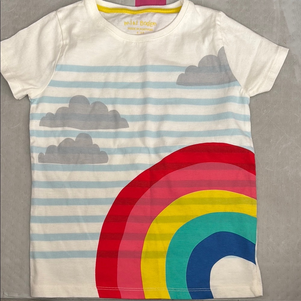 Mini Boden Striped Rainbow Tee - Cream and Multicolor